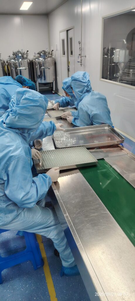 This photo shows LNpeptide lab technicians working in the factory
